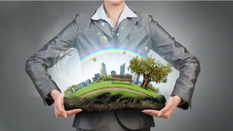 business woman showing how social responsibility means