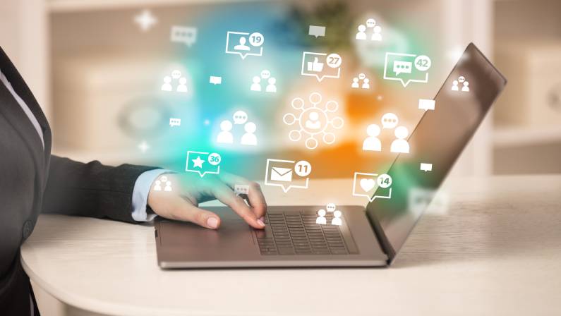 Young person surfing on social media network