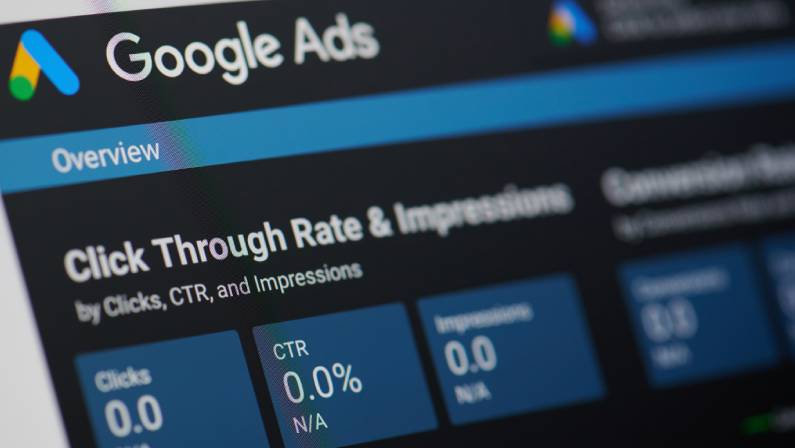 Google ads menu on device screen pixelated close up view